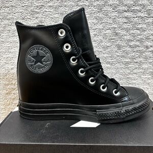 Converse Chuck Taylor All Star Wedge Platform Hi Black Leather Sz 7.5 A12827C